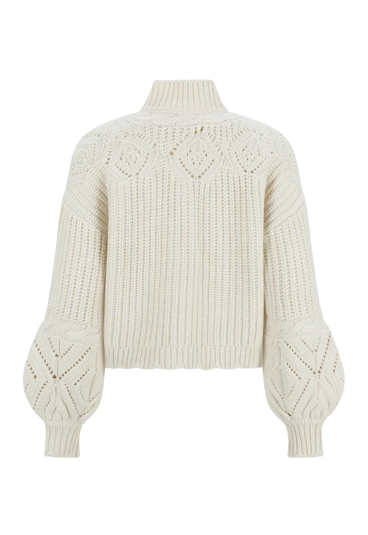 Half Zip High Collar Cable Knit Cropped Sweater
