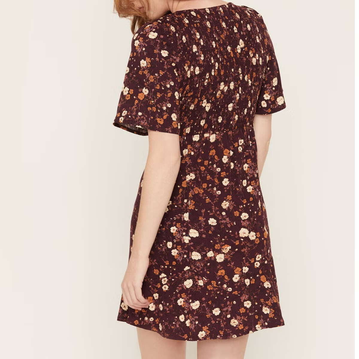 Knot‑Front Floral Flutter Short Sleeve Mini Dress